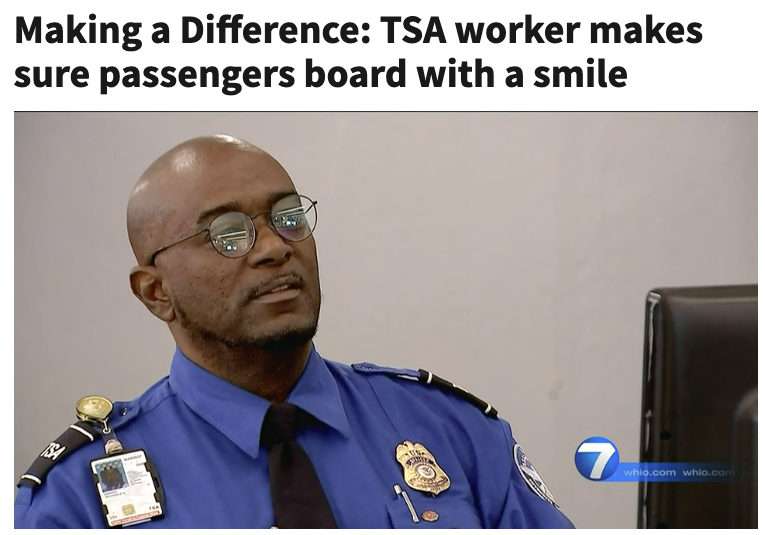 Still image from video of TSA officer Reggie Harris on WHIO news