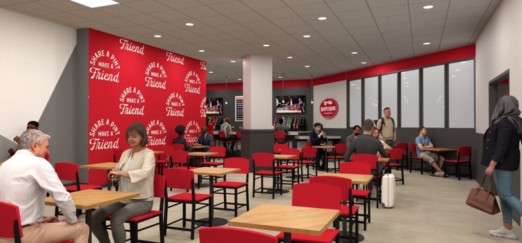 rendering of new concessions at DAY Warped Wing dining area